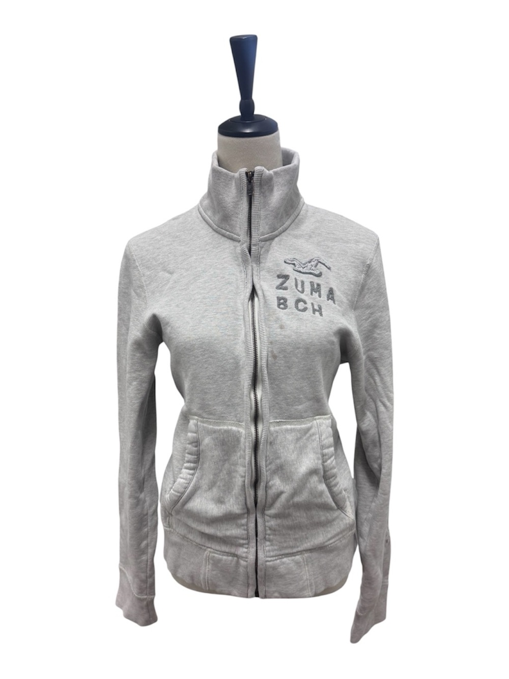 Hollister Light Gray Full-Zip Bomber Jacket